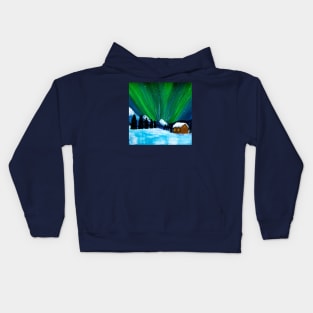 Aurora Borealis Snow Cabin Landscape Kids Hoodie